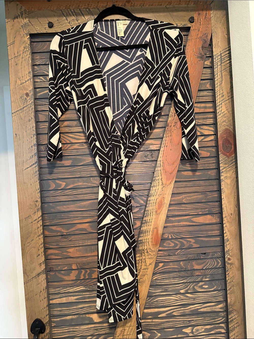 Emma & Michele Black and White Geometric Wrap Dress